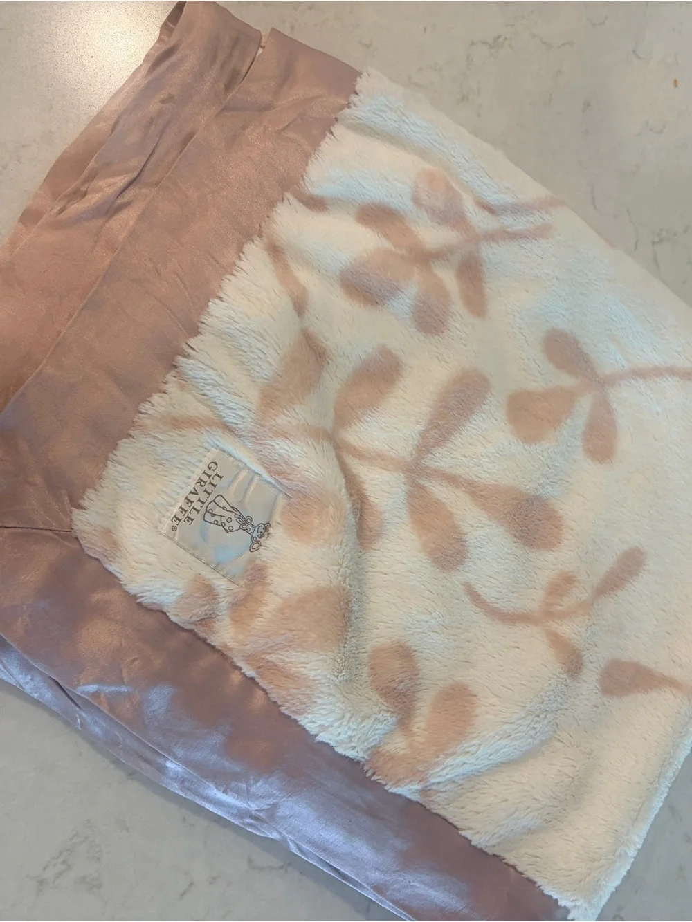 Little Giraffe Cream & Blush Botanical Plush Blanket with Satin Trim